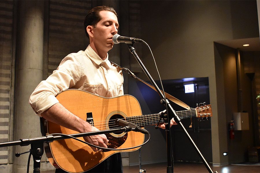  HISTORY THROUGH MUSIC. Folk singer Pokey LaFarge preforms at the ‘American Epic’ inaugurating event on Oct. 6 in Gordon Parks Arts Hall. “American Epic”artists Allison McGourty and Bernard McMahon hope to use music to teach students about the history of the recording industry.
