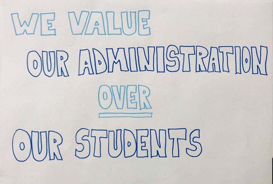 Junior Charlie Kistenbroker made signs criticizing Labs administration. This sign in particular was hung outside Lab Schools Director Charlie Abelmanns office.