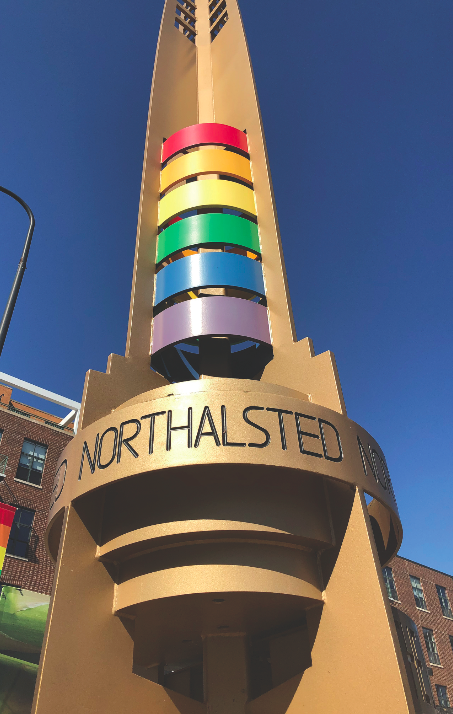HONORING HISTORY. These pylons line the road throughout the Legacy Walk, a stretch of Halsted Street dedicated to honoring LGBT figures and events. The Legacy Walk is about half a mile long. 