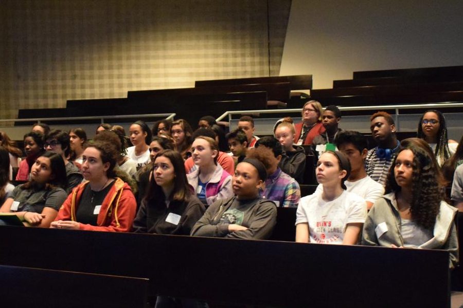 Students at the BRAVE conference watch a TED Talk at the assembly associated with it. The conference was an opt-in, day long activity that was completely student led.