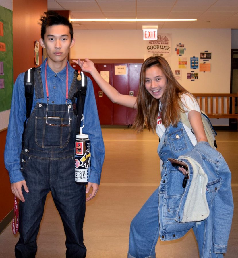 DENIM OVERALL. It’s safe to say that Aden Chon and Adria Wilson got into the spirit of things. Donning denim overalls, jackets and shirts, these two seniors went far beyond just a regular pair of jeans.