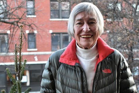 PASSING THE TORCH. Smiling through the cold afternoon, Former Illinois representative Barbara Flynn Currie poses in front of her home in Hyde Park. Ms. Currie encourages students to get involved in issues they care about however they can, even if its just writing their representatives.