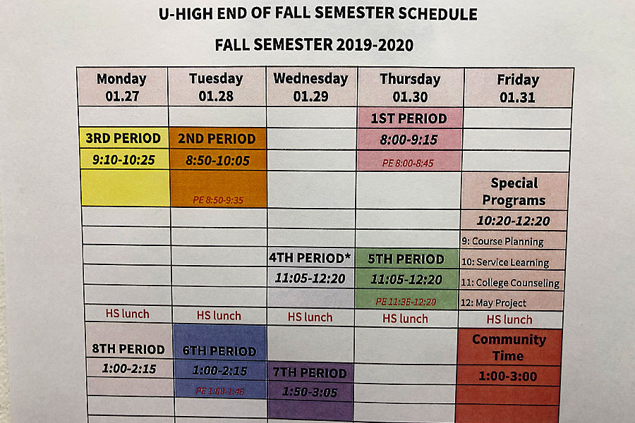 Special schedule to end fall semester