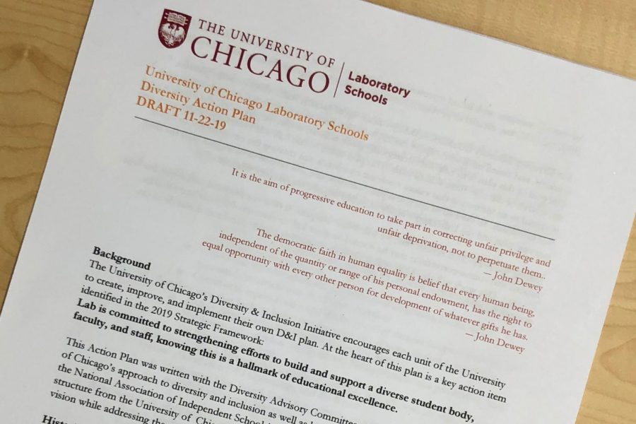 Above, a draft of the Diversity Action Plan from Nov. 2019. The latest draft has been sent to the University of Chicago for approval.