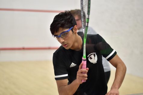 Gaurav Shekhawat, co-captain of the squash team, plays in a game against Lake Forest Academy on Jan. 30. Gaurav and six others on the team participated at the USA Squash National Championships on Feb. 22 in Hartford, Connecticut.