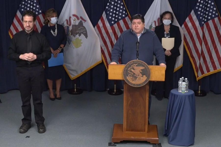 Illinois Governor J.B. Pritzker announces that schools statewide will remain closed for the rest of the academic year in a press conference April 17.