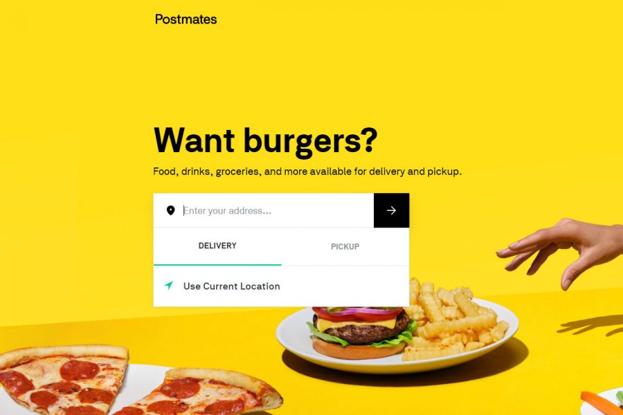 A screenshot of the Postmates desktop website, inviting visitors to immediately make an order. Delivery services like Postmates, Grubhub and Uber Eats have become one of the only ways to eat from a restaurant.