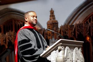Rev. Dr. Howard-John Wesley, U-High class of 1990, speaks at the graduation of the class of 2017 in Rockefeller Chapel. Dr. Wesley will be returning to speak at the class of 2020 virtual graduation June 11.