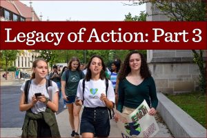 Juniors Rachel Scruby, Clara Grosse and Orla Molloy lead a group of Lab students to the Chicago Youth Climate Strike September 20. Walkouts and protests are still a large part of Lab culture.