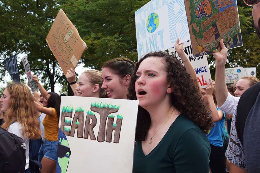 Orla Molloy protests downtown with her friends during the climate strike in September 2019.