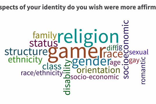 A chart generated by student responses from the assembly revealed many students who did not take the activity seriously. The prompt was What aspects of your identity do you wish were more affirmed at Lab?