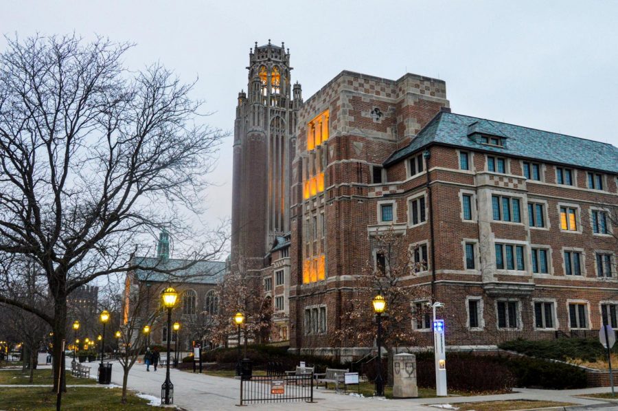 Saieh Hall, an iconic gothic red-brick building stands near the UChicago quad at the corner of University Ave. 