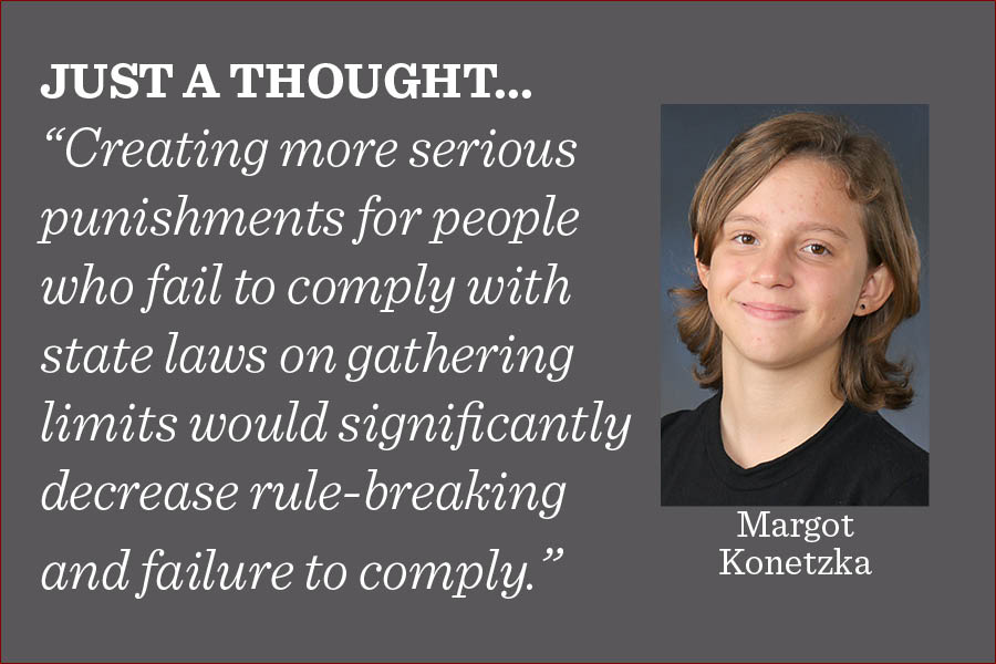 Creating concrete and steadfast rules and laws with actual repercussions pertaining to parties and super-spreader events will deter people from engaging in them, writes reporter Margot Konetzka.