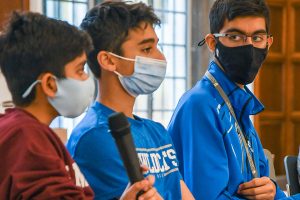 SPEAK OUT. At a Student Council-led meeting on Nov. 2, ninth grader Ayush Mishra shares his experiences with the group. The meeting was held for students to discuss strategies for workload.