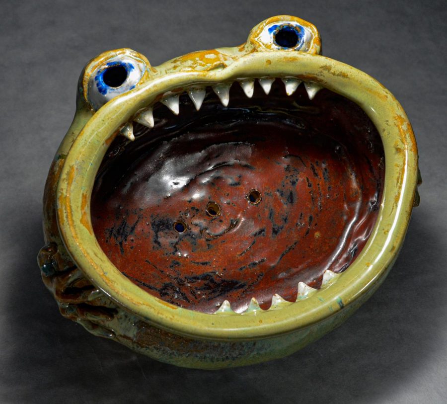 A ceramic pot shaped as an animal created by Brian Wildeman.