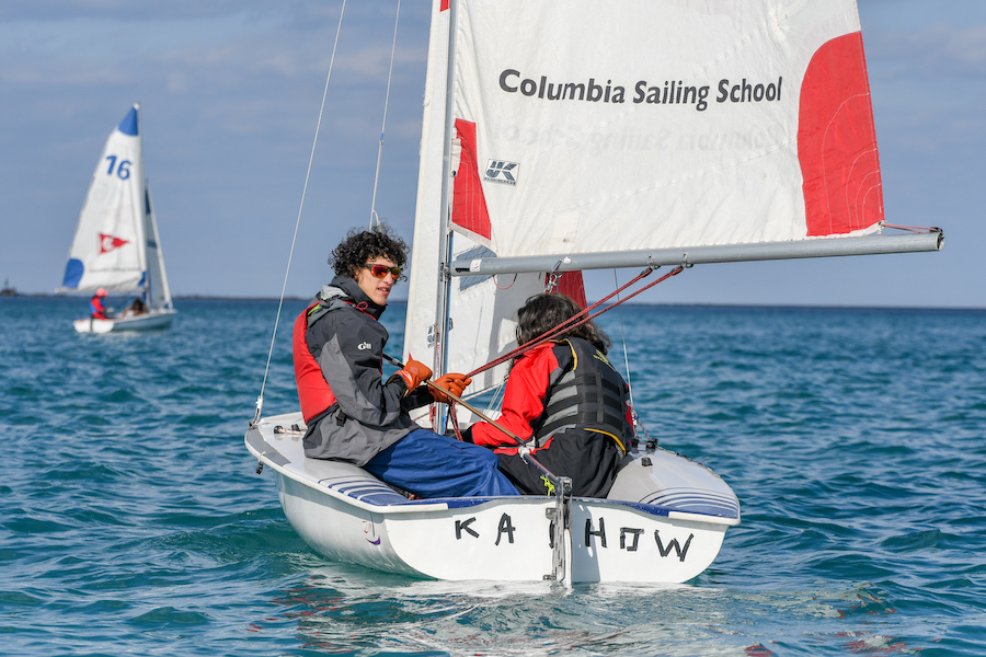 Leo+Pratt-Thomas+competes+in+a+regatta+earlier+in+the+season.+The+U-High+sailing+team+won+eighth+in+the+National+Invitational+Team+Racing+Tournament+on+May+21-22.