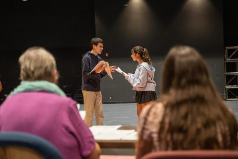 Juniors Aaron Moss and Lena Valenti audition for the fall production “The Firebugs” in Sherry Lansing Theater. The show will be preformed on Oct. 27-29 and follows the story of an arsonist terrorizing a town.