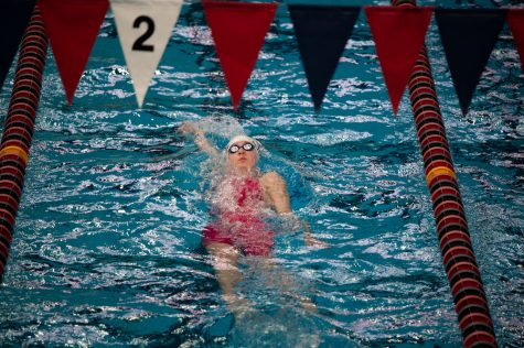 Elizabeth Oyler competes at IHSA sectionals at the University of Illinois Chicago on Nov. 5. Elizabeth broke the U-High record for the 100-yard backstroke at 57.71.
