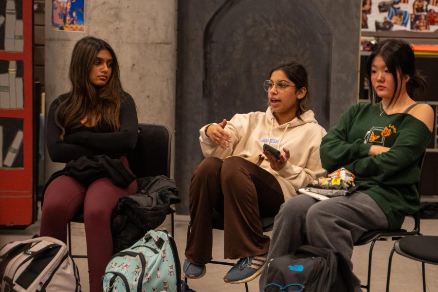 SPEAKING+OUT.+Sitting+in+a+circle+of+chairs%2C+senior+Zara+Baig+discusses+the+role+students+can+play+in+addressing+hate+at+Lab+during+a+Student+Council-sponsored+forum+on+Nov.+29.+