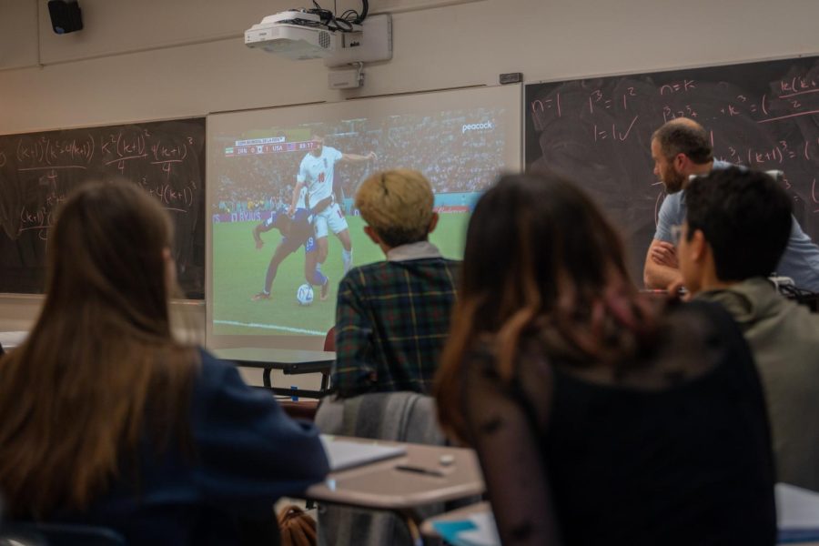 Matthew Insalacos math class takes a break from schoolwork as they watch a World Cup game.