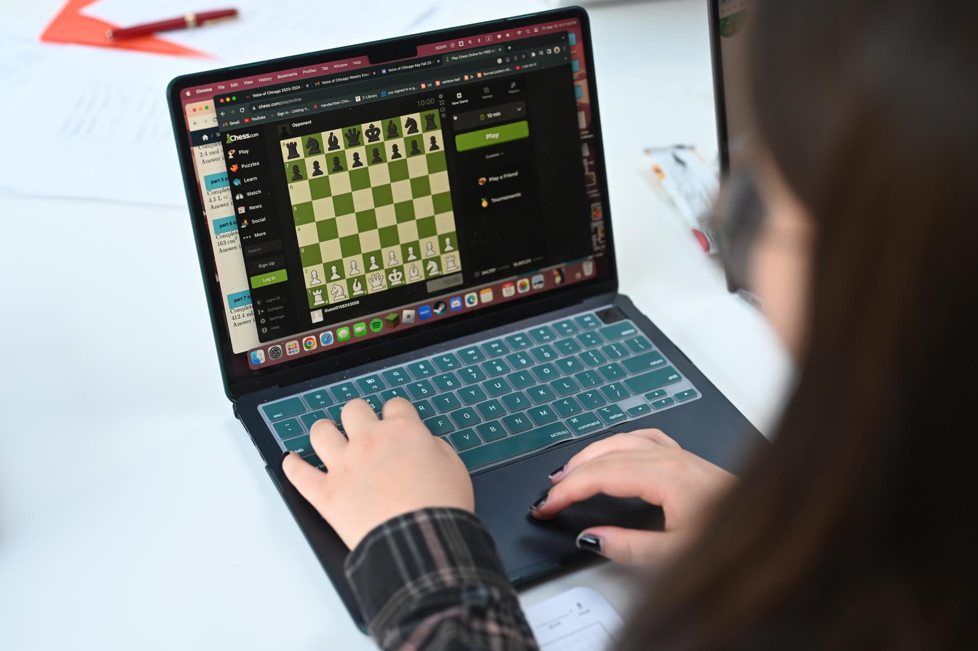 Playing against each other and with strangers across the world, the students strategize and bond over online chess, a game they all enjoy. 