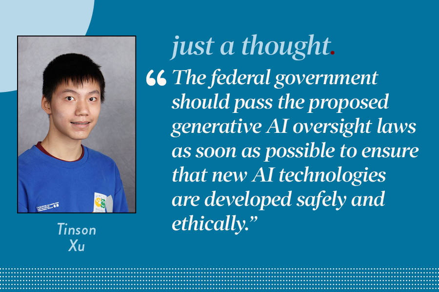 Reporter+Tinson+Xu+argues+that+the+federal+government+should+pass+the+proposed+generative+AI+oversight+laws+to+ensure+public+safety.++