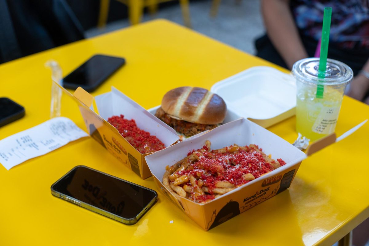 Kong Dog, a popular Korean-style corn dog place, specializes in unique flavors, like the Hot Cheeto Kong Dog, and offers other foods and refreshments, such as fries, chicken sandwiches and lemonade. 