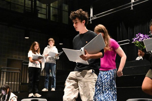 Sophomore Isaac Sutherland moves around Sherry Lansing Theater during rehearsal for U-High's fall play, "Rossum's Universal Robots." The show will run Nov. 14-16 at 7 p.m. 