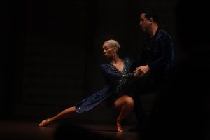 Samantha Guerrero and Dell Dominguez of the Mayambo dance company perform a routine in the Mambo Salsa On2 style at the Nov. 20 “Celebrating Latinindad!” assembly. The event highlighted the richness of Latin American identities in the face of an incoming Trump presidency.