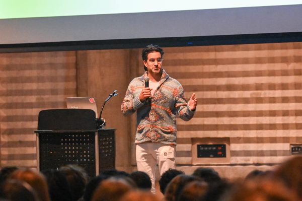 During an assembly in the Ken Griffin Auditorium on Feb. 27, Andy Dunn, founder and former CEO of Bonobos, spoke about his history with bipolar disorder.