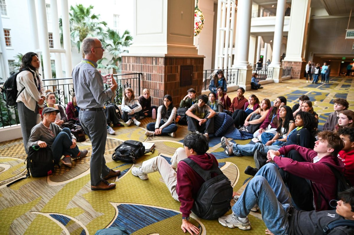 The U-High Midway, photojournalist and yearbook staff alongside adviser Logan Aimone and teachers Treena Larson and Sunny Neater assemble during the NSPA convention in Nashville. Many members of staff won awards, and the overall paper won a National Pacemaker Award. 