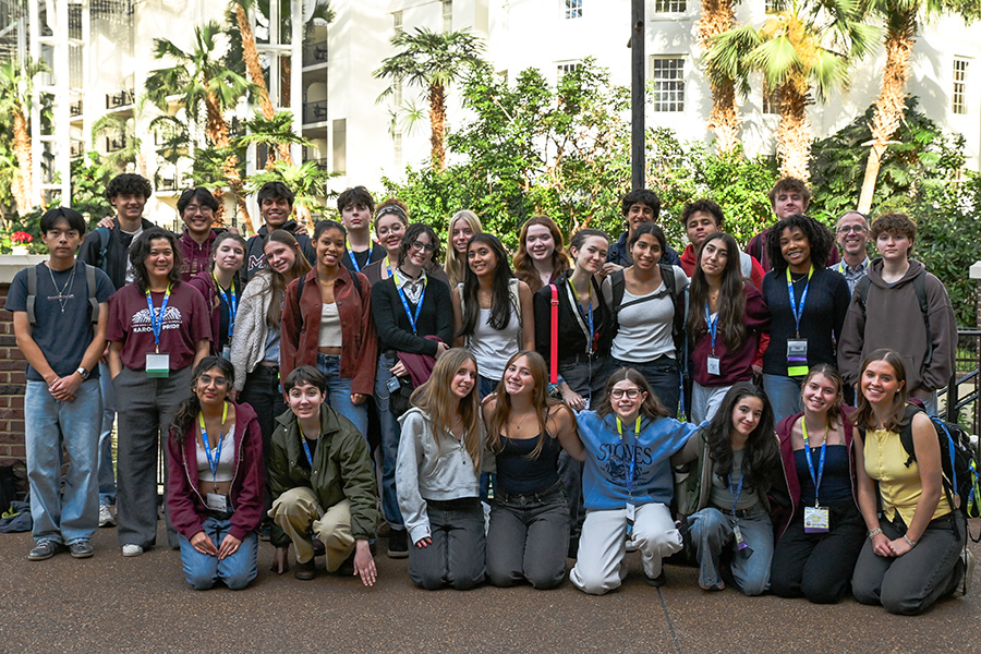 The U-High Midway, photojournalist and yearbook staff alongside adviser Logan Aimone and teachers Treena Larson and Sunny Neater assemble during the NSPA convention in Nashville. Many members of staff won awards, and the overall paper won a National Pacemaker Award. 