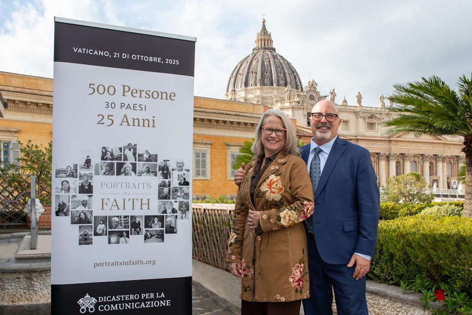 Art teacher Gina Alicea poses for a photo with artist Daniel Epstein. This October the two traveled to Vatican City to hold a joint press conference as part of the Emotions to Generate Change program.
