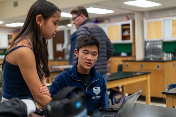Juniors Lyla Ruiz de Luzuriaga and Jimmy Yu attend a Science Olympiad practice in November. Both the varsity and junior varsity Science Olympiad teams competed on Jan. 24. 