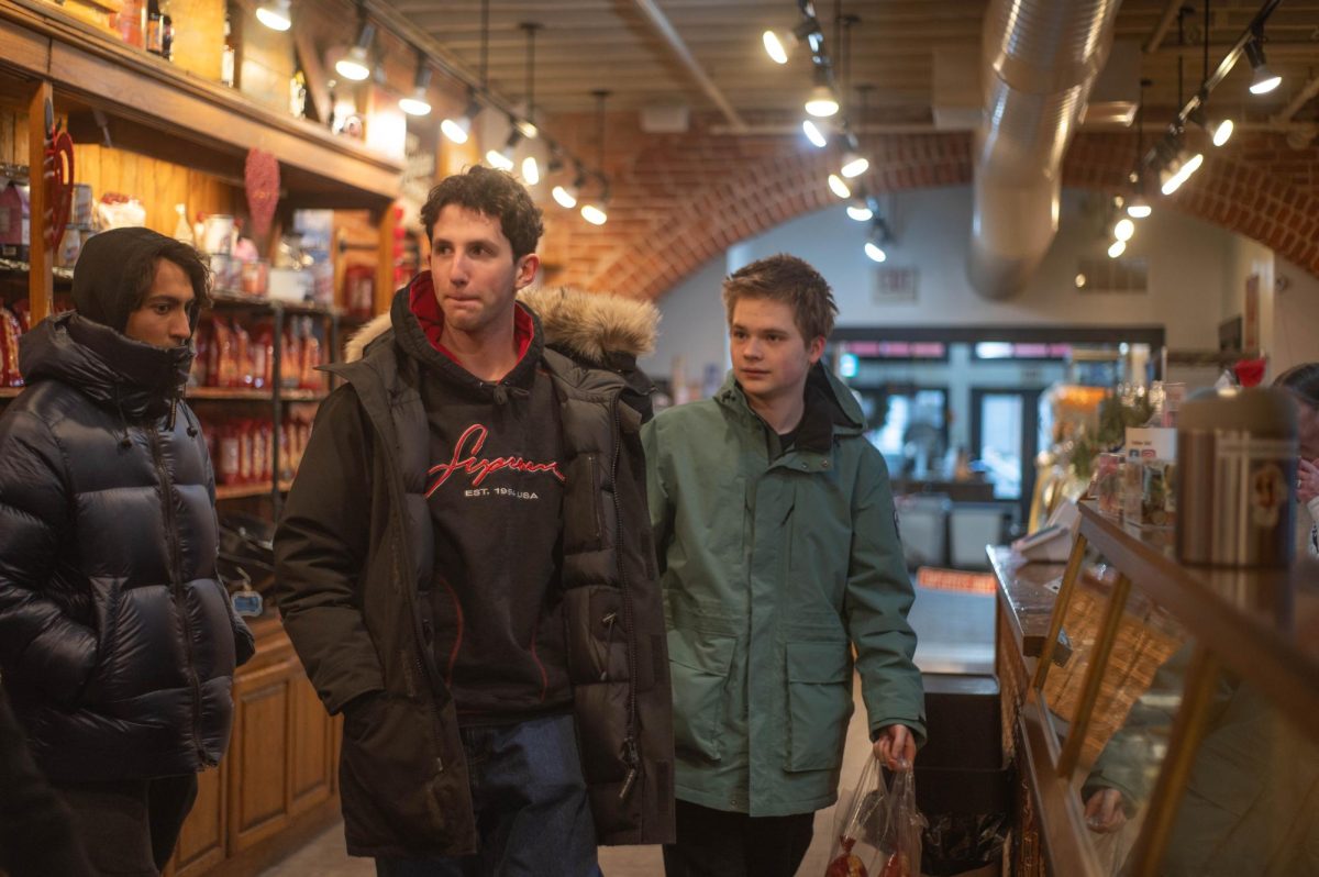 OUT AND ABOUT. Walking down the aisle of a general store in downtown Galena, seniors Kiran Mullangi, Sam Lear and James Hubbard peruse different goods to purchase. On the afternoon of Jan. 30, half of the Senior Class went shopping in Galena as an activity. Photo by Dallan Krewatch.
