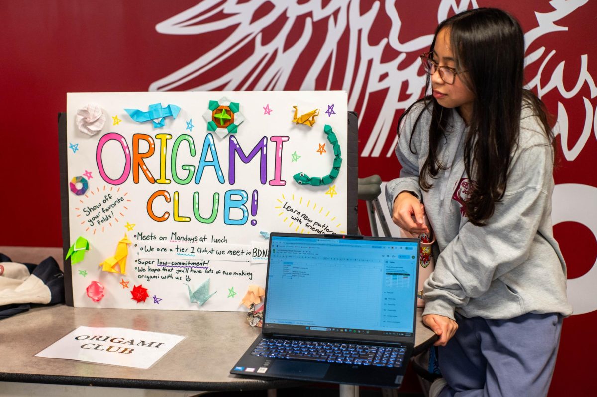 Junior Lyla Ruiz De Luzuriaga showcases the oragami club at a Student Council led club bazaar. This club bazaar was held in order to give clubs another opportunity to recruit new members.